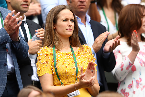 LONDON, ENGLAND - JULY 10: Kim Sears looks on prior to the Men's Singles Final match between Andy Murray of Great Britain and Milos Raonic of Canada on day thirteen of the Wimbledon Lawn Tennis Championships at the All England Lawn Tennis and Croquet Club on July 10, 2016 in London, England. (Photo by Julian Finney/Getty Images)