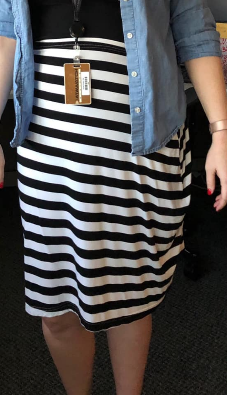Pregnant woman mistakes car seat cover for 'maternity skirt' and wears it to work