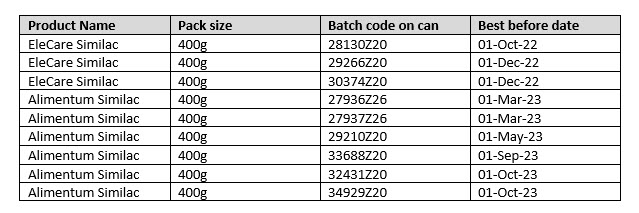 baby formula recall
